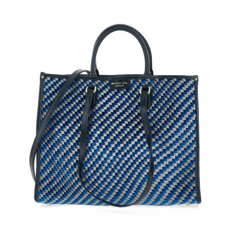 Atena Chinba Blue – Borsa a Mano e Tracolla in Pelle e Ciniglia, col. Chinba Blue