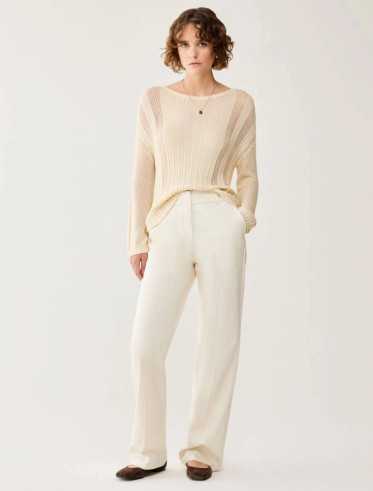 Flare in Raso di Cotone – Pantaloni in Raso di Cotone Stretch con Cotone Biologico, col. Avorio