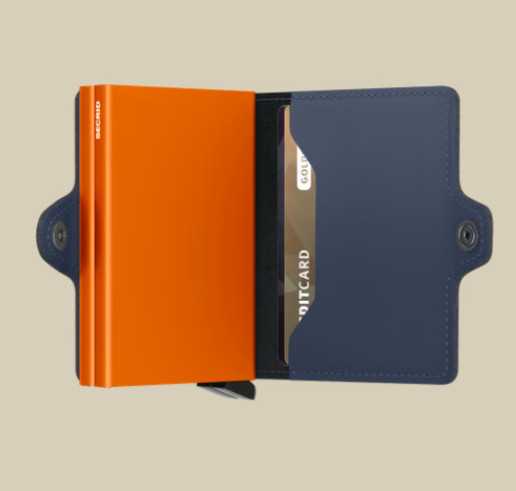 Twinwallet Matte – Portafoglio in Pelle Bovina Matte, col. Night Blue-Orange
