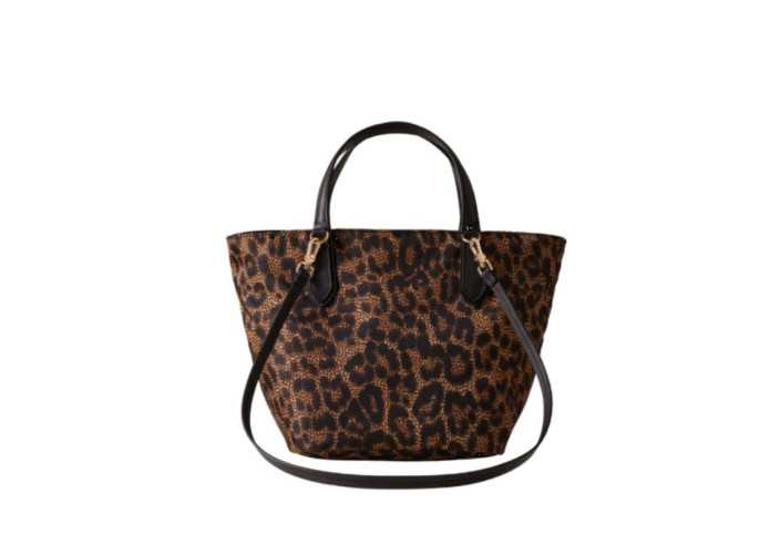 B-Escape – Borsa Shopping in Tessuto Tecnico Leopardato e Vitello, col. Corteccia